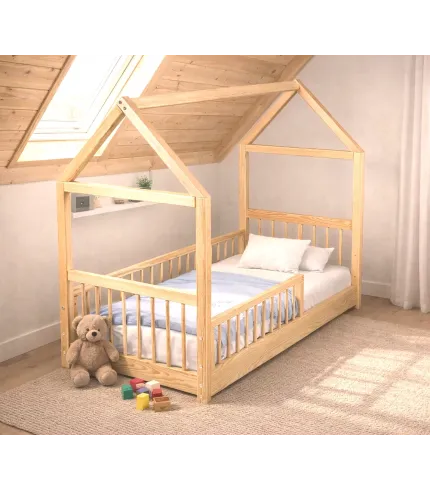 Bērnu gulta - mājiņa ar barjeru 160 x 70 cm - zemā