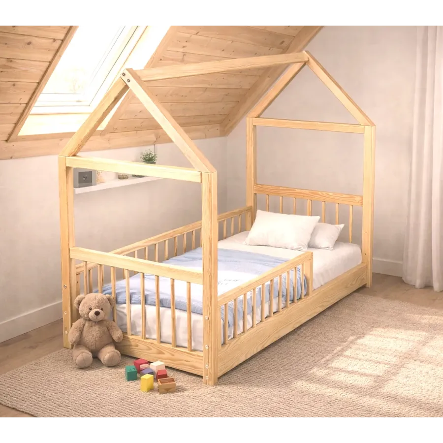 Bērnu gulta - mājiņa ar barjeru 160 x 70 cm - zemā