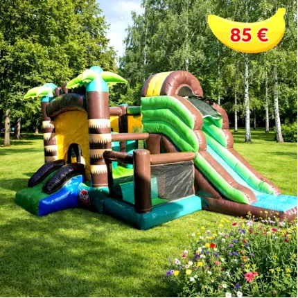 Piepūšamā atrakcija Palma ar rotaļu zonu un slidkalniņu