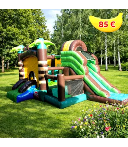 Piepūšamā atrakcija Palma ar rotaļu zonu un slidkalniņu