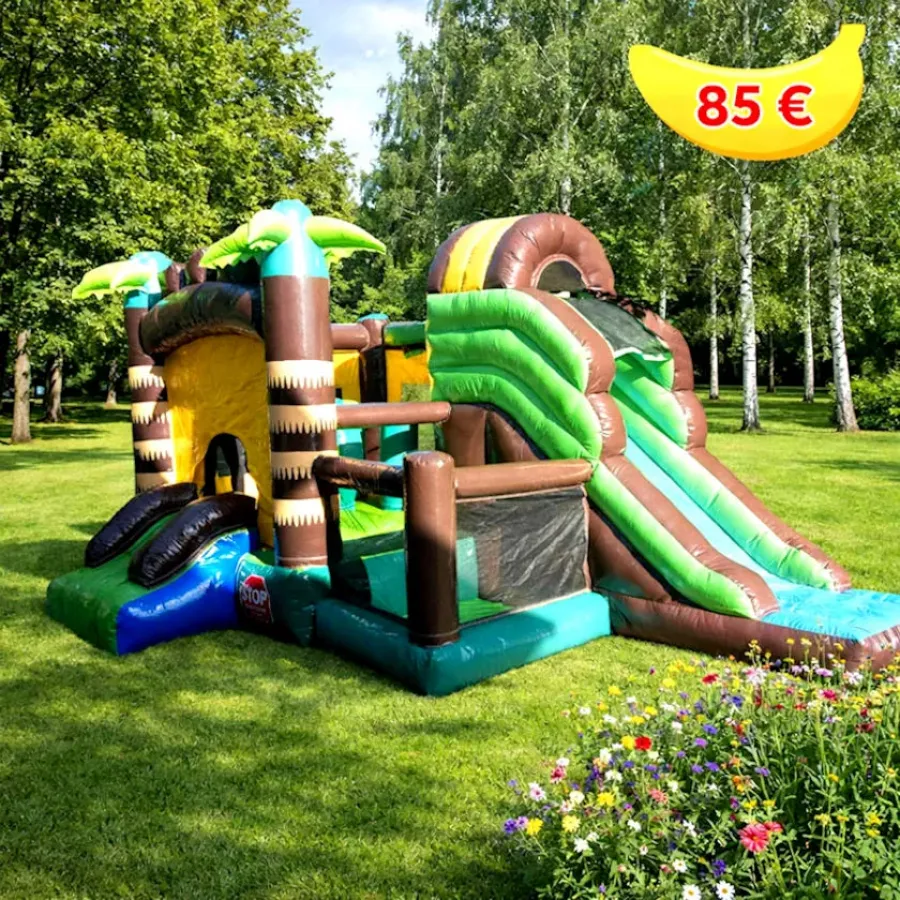 Piepūšamā atrakcija Palma ar rotaļu zonu un slidkalniņu