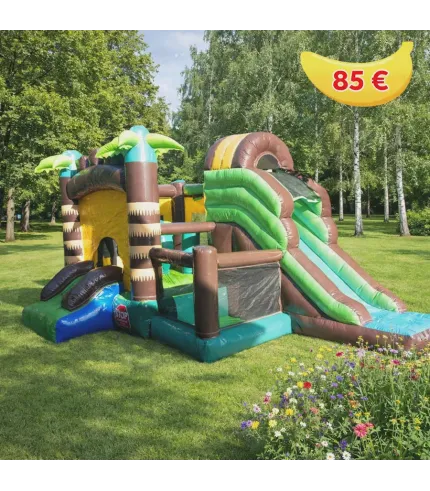 Piepūšamā atrakcija Palma ar rotaļu zonu un slidkalniņu