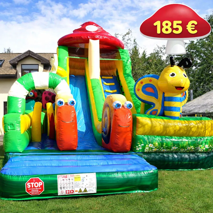 Piepūšamā atrakcija "Sēne" ar slidkalniņu, tuneli, šķēršļiem.