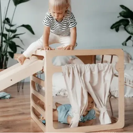 EtteTette Kāpelēšanas kubs - rotaļu mājiņa + slidkalniņš/kāpšanas rampa
