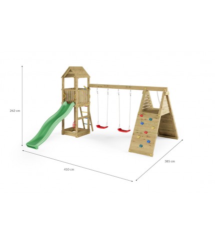 Koka rotaļu laukums Fleppi ar slidkalniņu un šūpolēm
