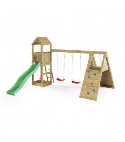 Koka rotaļu laukums Fleppi ar slidkalniņu un šūpolēm