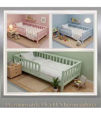 160 x 80 cm ELVA LUX  Pasteļtoņu masīvkoka bērnu gulta 