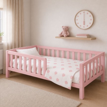 160 x 80 cm EVE LUX  Pasteļrozā masīvkoka bērnu gulta 