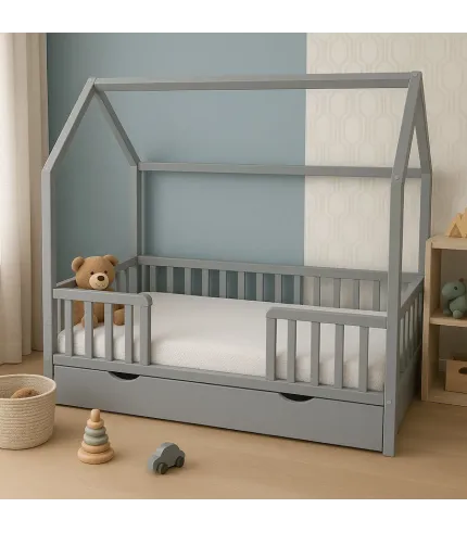 Bērnu gulta - mājiņa 160x80 cm ar ATVIKTNI. Vidus ieeja.