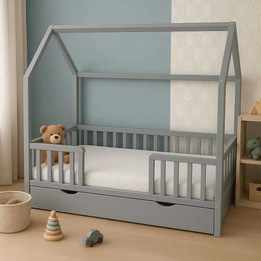 Bērnu gulta - mājiņa 160x80 cm ar ATVIKTNI. Vidus ieeja.