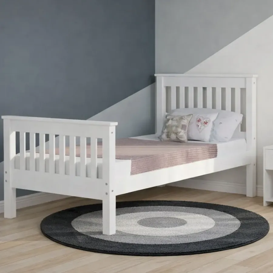 Masīvkoka balta koka gultiņa Lux 180 x 90 cm