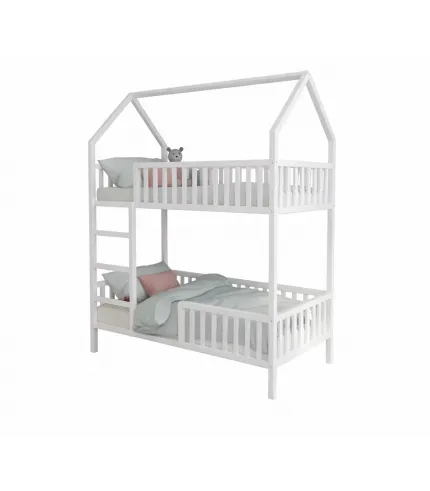 Balta divstāvu bērnu gulta 180 x 90 cm ar ATVILKTNI