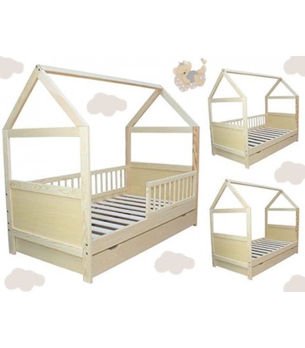 Bērnu gulta - mājiņa ar ATVILKTNI 140 x 70 cm