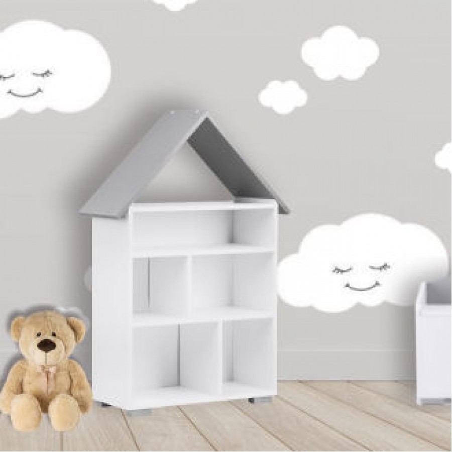 Plaukts - Mājiņa 83 x 117 cm - balts/pelēks