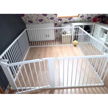XXL Balta koka drošības sētiņa ar vārtiņiem 7+1 + sienas stiprinājumi.