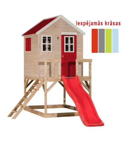 Bērnu rotaļu mājiņa ar slidkalniņu ( sarkanā, tumši pelēkā vai gaiši zilā krāsā)