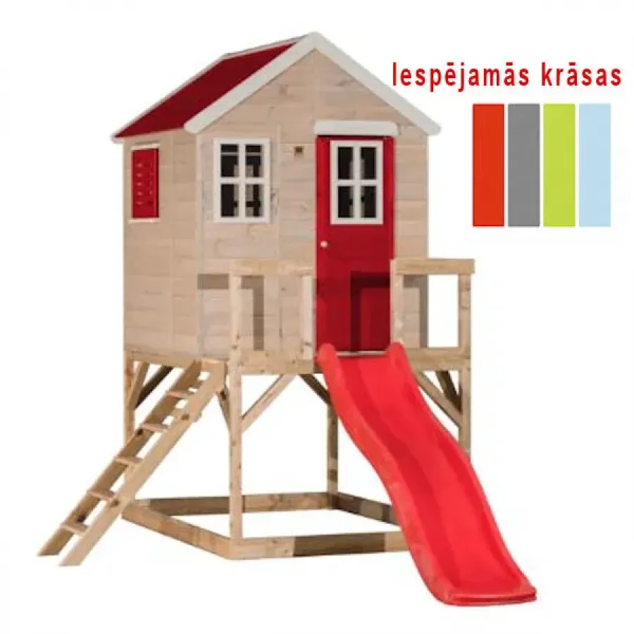 Bērnu rotaļu mājiņa ar slidkalniņu ( sarkanā, tumši pelēkā vai gaiši zilā krāsā)