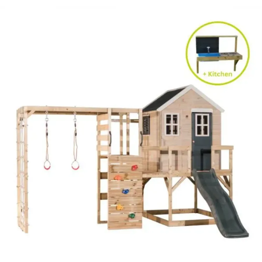 Rotaļu laukums (pelēks, sarkans vai zaļš) ar virtuvīti