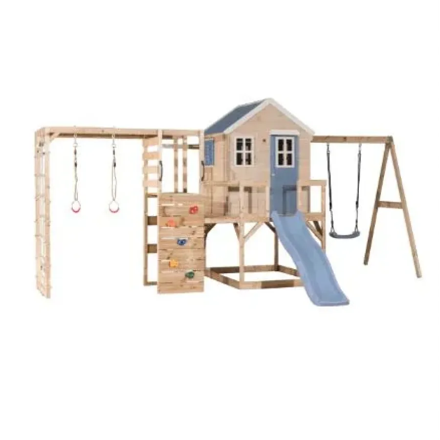 Multifunkcionāls rotaļu laukums (gaiši zils + dabīga koka krāsa)