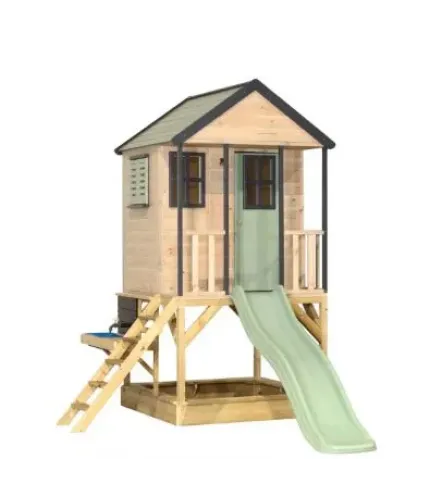 Rotaļu māja ar slidkalniņu un smilšu kasti un virtuvīti