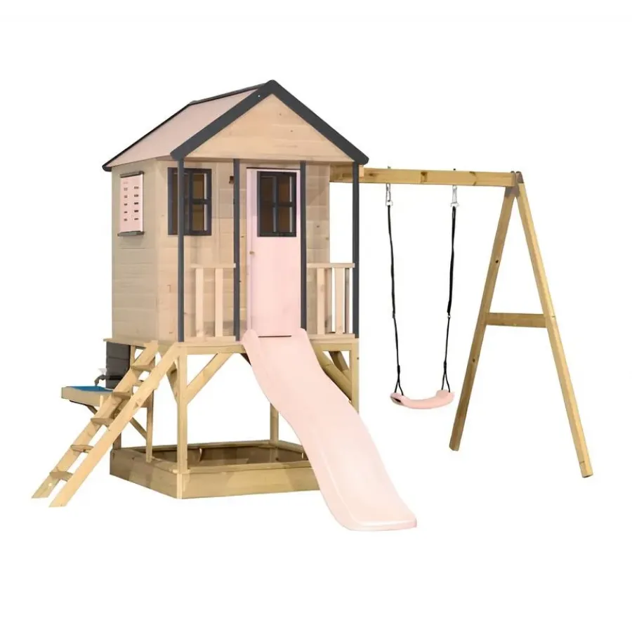 Bērnu rotaļu mājiņa Cottage Adventure House ar šūpolēm, slidkalniņu un smilšukasti.
