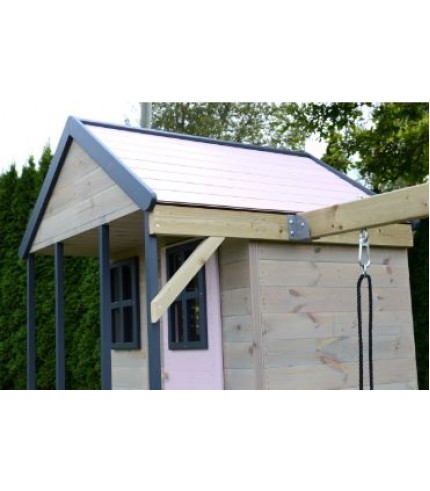 Rotaļu mājiņa + divvietīgas šūpoles + kāpšanas modulis Gym (rozā vai pasteļzaļš)