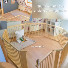 XXL  koka drošības sētiņa ar vārtiņiem 7+1 + sienas stiprinājumi.